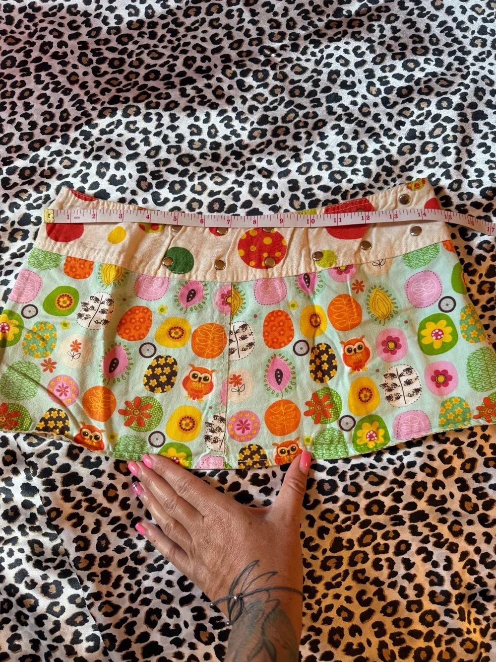 Colorful Owl & Floral Print Mini Skirt in Mint Green